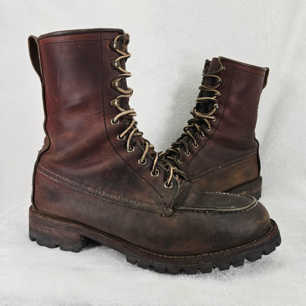 Red Wing Shoes 877 Boots Mens 9.5 D Brown Leather 8" Classic Moc Toe Work Combat